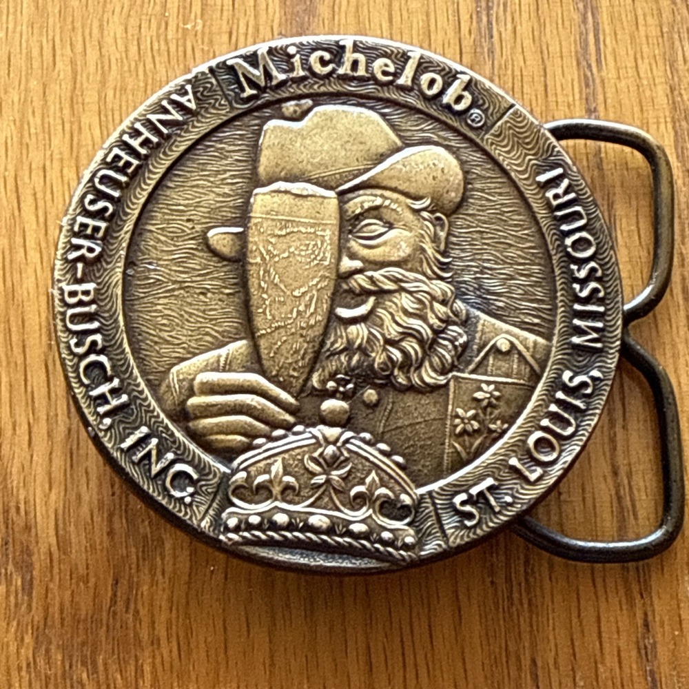 Vintage 1977‎ Michelob Beer Anheuser Busch Bergamot Brass Works Belt Buckle-USA